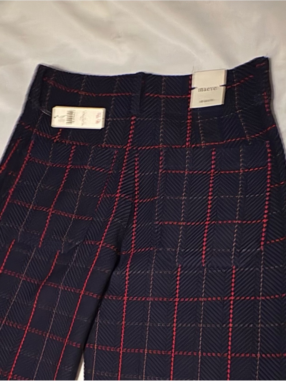 Navy Plaid Tailored Pants with Red Windowpane - Picture 3 of 5